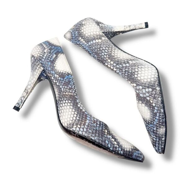 Stuart Weitzman Python Stiletto Pumps Women’s Size 8 Textured Blue Cream Snake - Picture 7 of 12